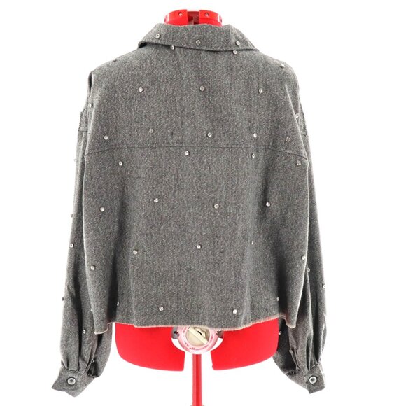 Vocal Embellished Shacket Womens Gray GLam Rock Contemporary Transitional NWT - Picture 5 of 11